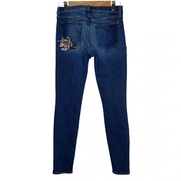 7 for All Mankind The Skinny with Floral Patchwork Jeans Stretch Denim Size 27 - Picture 9 of 13